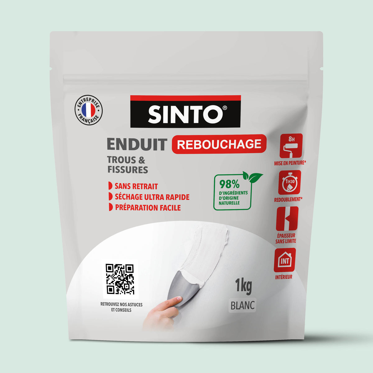 SINTO - Enduit rebouchage poudre 1kg Blanc