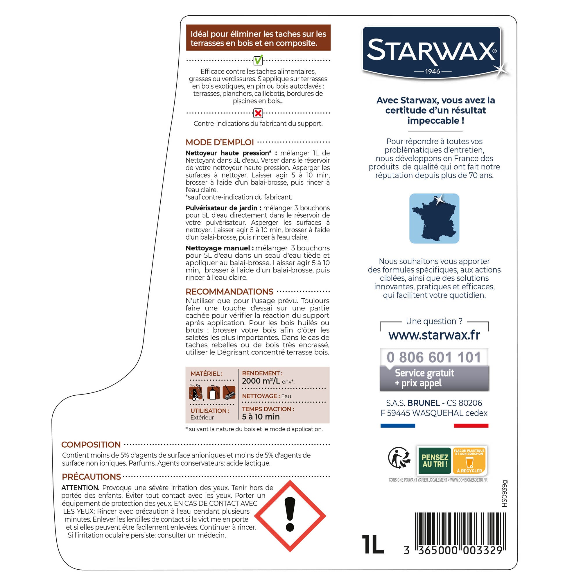 STARWAX - Nettoyant concentré pour terrasses en bois et composite
1L