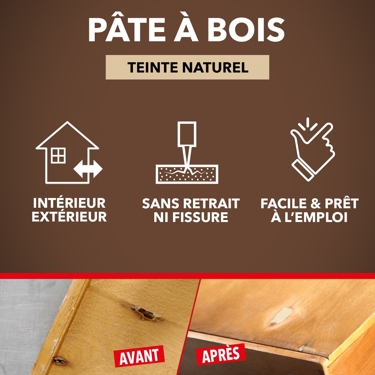SINTO - Rebouche imperfections - Pâte à bois naturel 80g Blanc