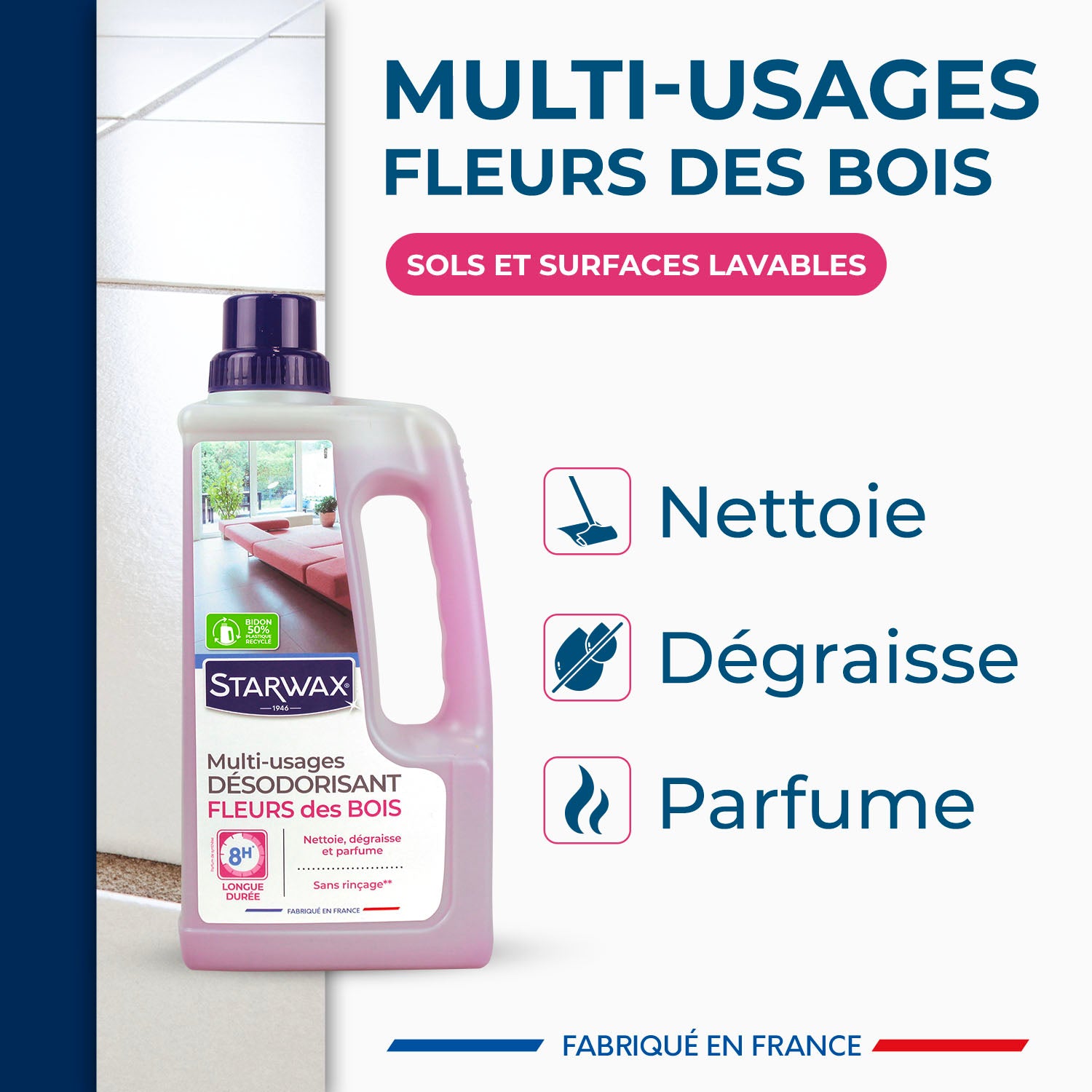 STARWAX - Nettoyant désodorisant longue durée parfum fleur des bois 1L Parfum fruit des bois (parfum de synthèse)