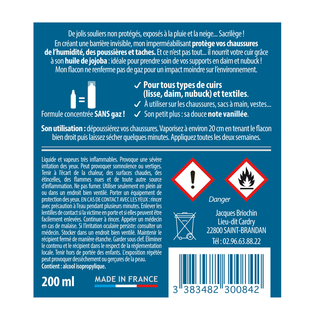 JACQUES BRIOCHIN - Imperméabilisant chaussure 200ml Parfum vanille