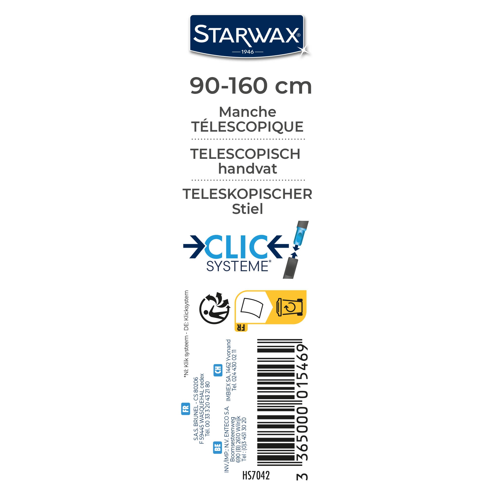 STARWAX - Manche téléscopique 160 cm Clic système X1