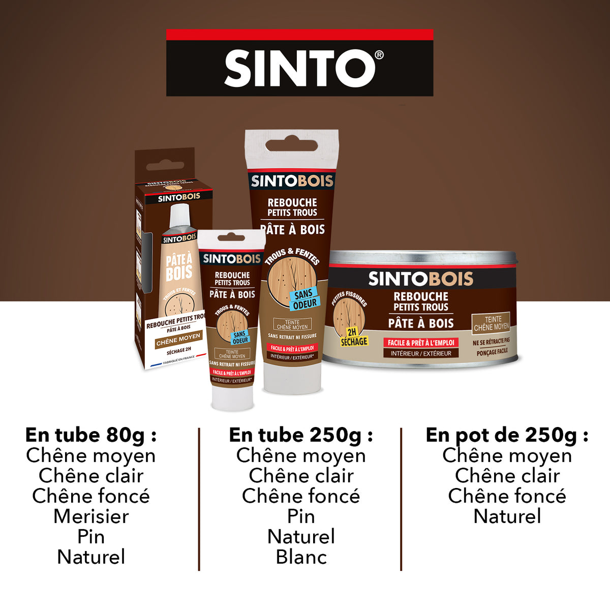 SINTO - Rebouche imperfections - Pâte à bois naturel 80g Blanc