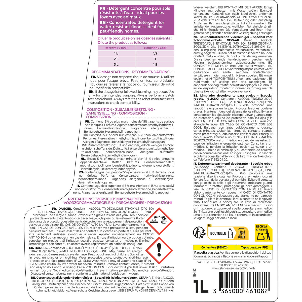 STARWAX - Nettoyant désodorisant Spécial Robot 1L Parfum longue durée
