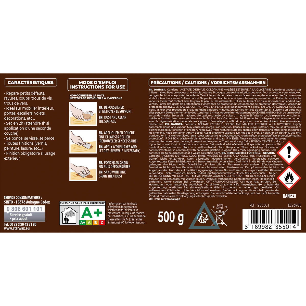 SINTO - Pâte à bois tradition 550ml Chêne clair