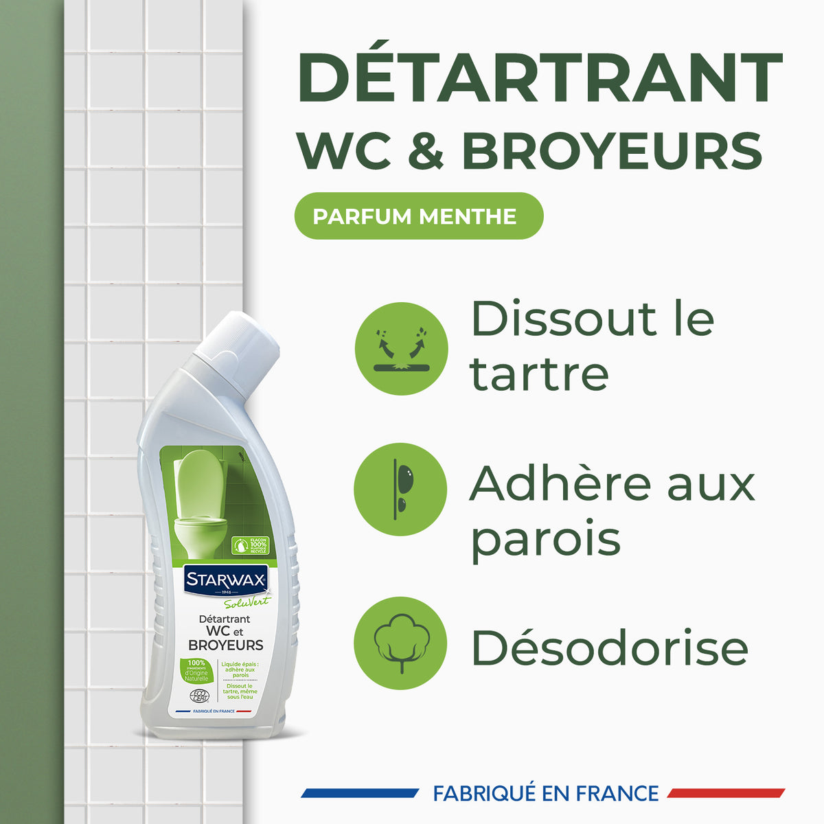 STARWAX SOLUVERT - Détartrant en gel pour WC et broyeurs Ecocert 750ml
