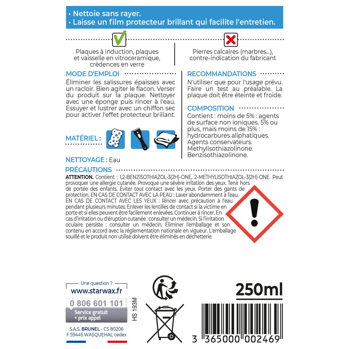 STARWAX - Crème de soin pour vitroceram et induction 250ml