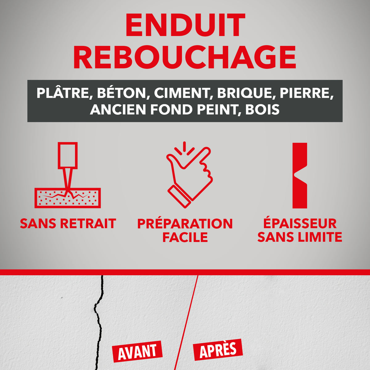 SINTO - Enduit rebouchage poudre 1kg Blanc
