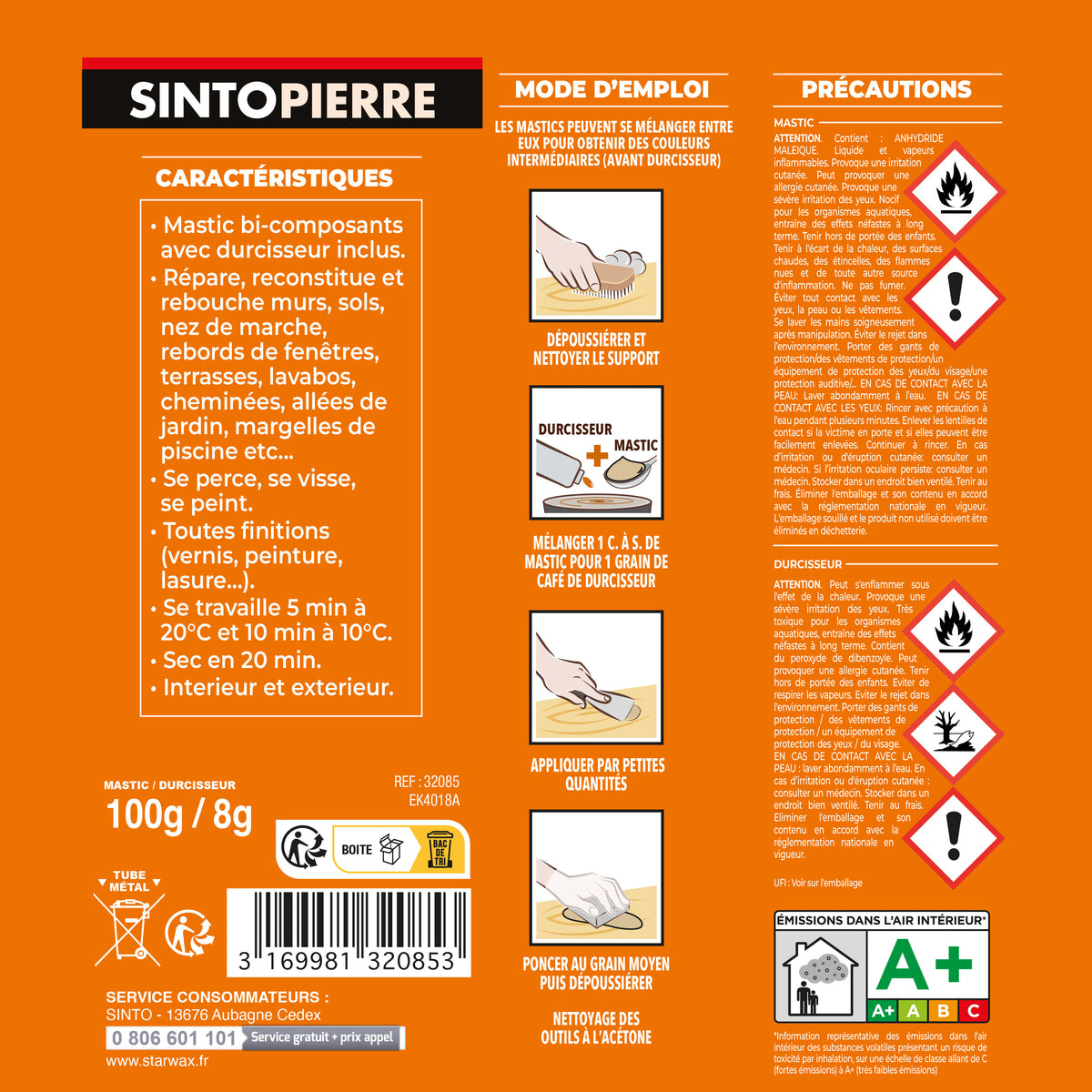 SINTO - Répare sols et murs travertin (parement, pierres, travertin, comblanchien) 100g Travertin
