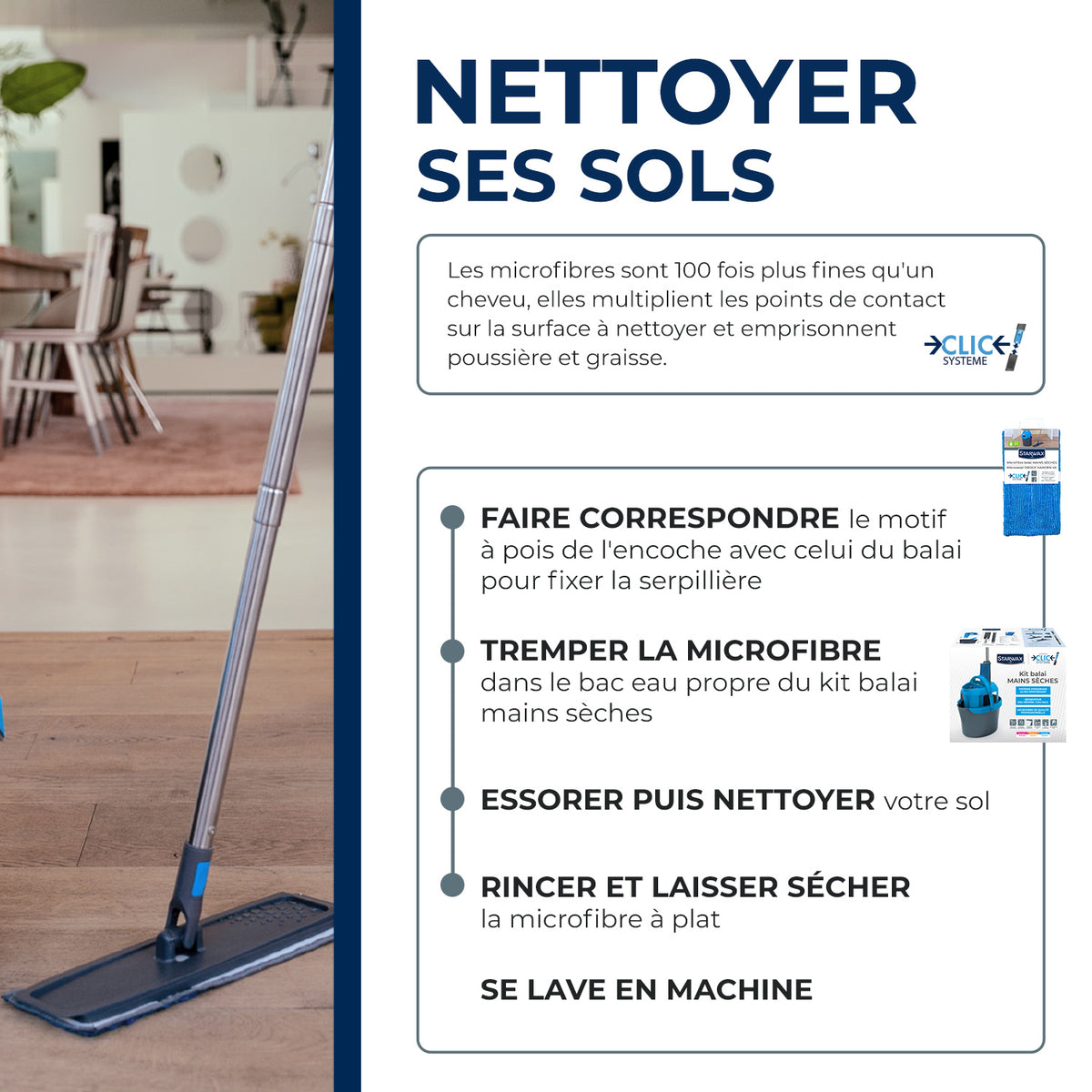 STARWAX - Microfibre balai Mains sèches Clic système X1
