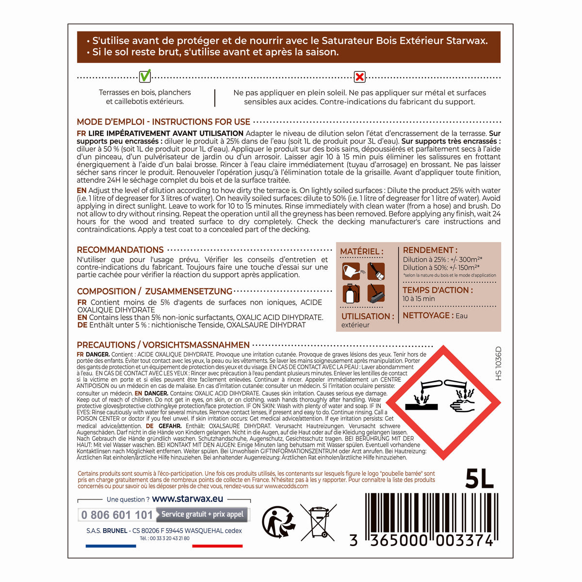 STARWAX - Dégrisant concentré pour terrasse en bois
2L