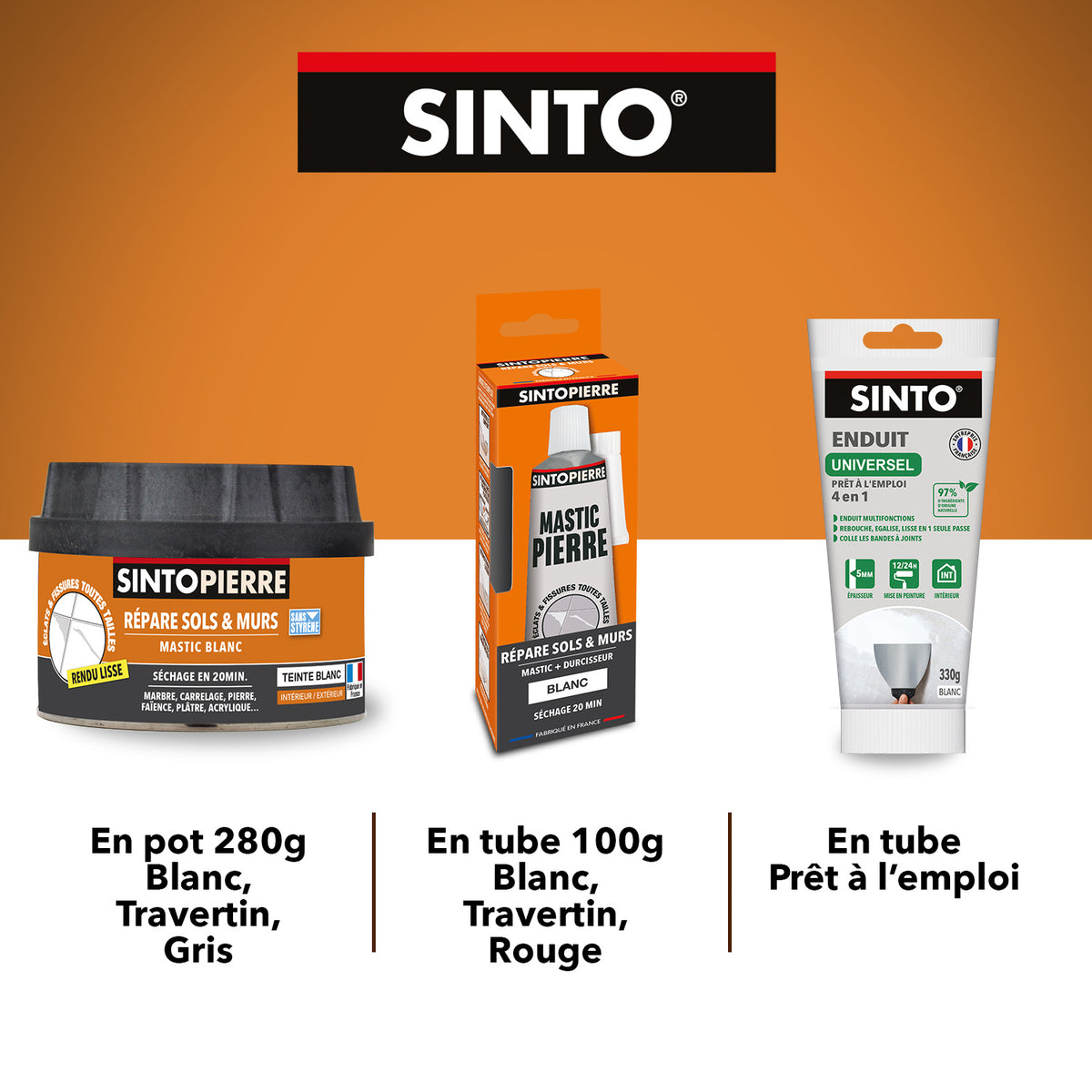 SINTO - Répare sols et murs gris (ardoise, marbre, pierre bleue, béton ciré) 280g Gris