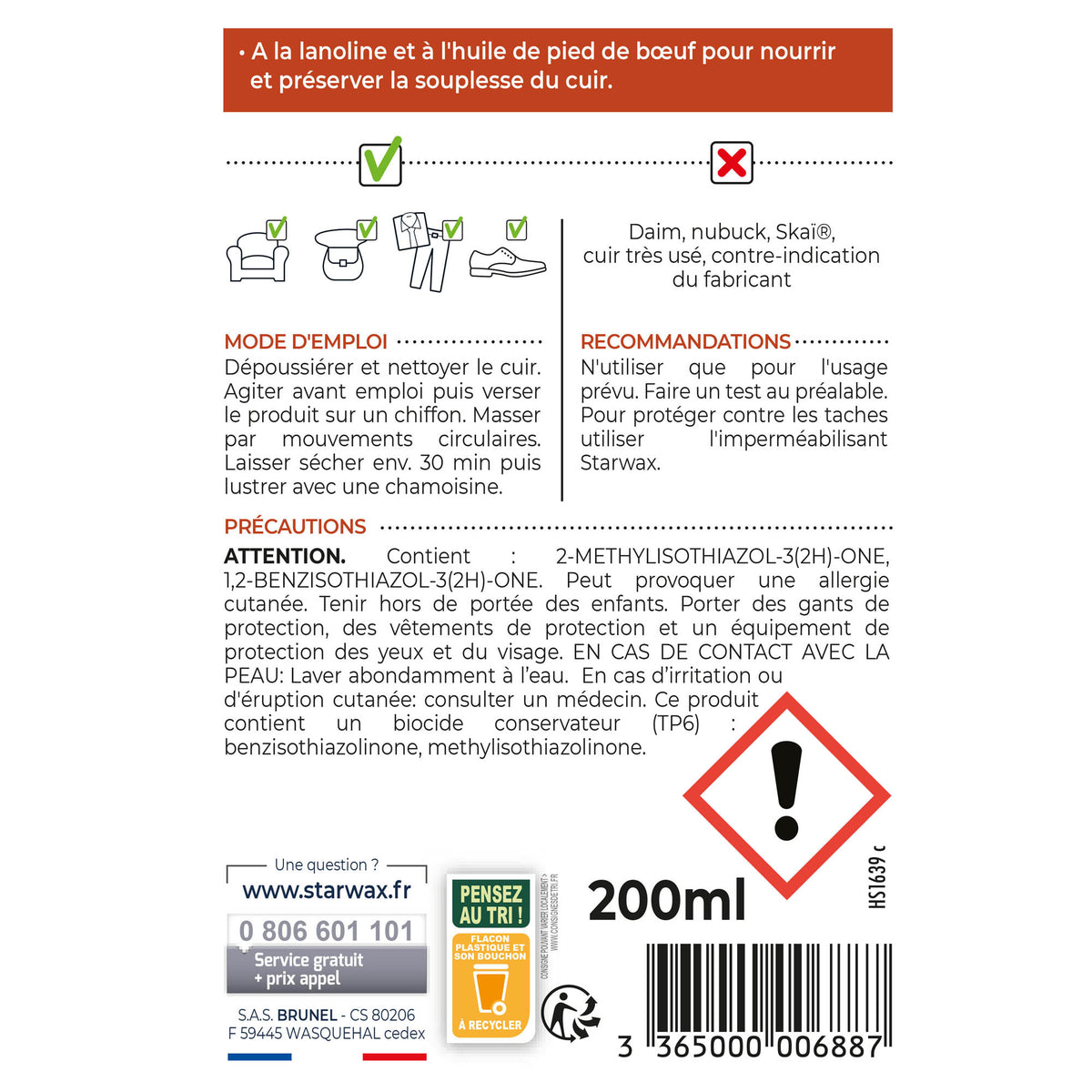 STARWAX - Cire rénovante nourrissante pour cuirs secs 200ml