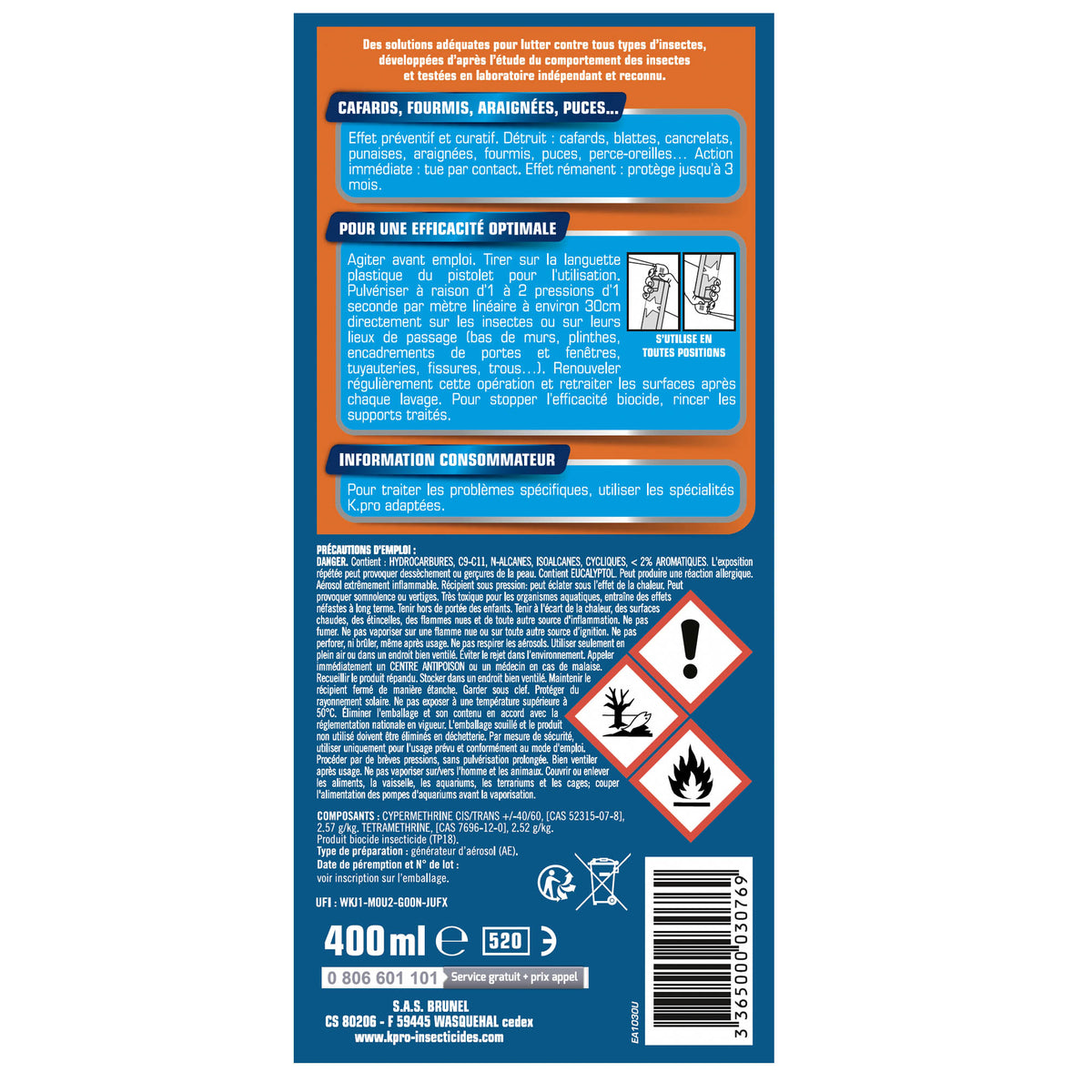 K.PRO - Aérosol tous insectes RAMPANTS 400ml