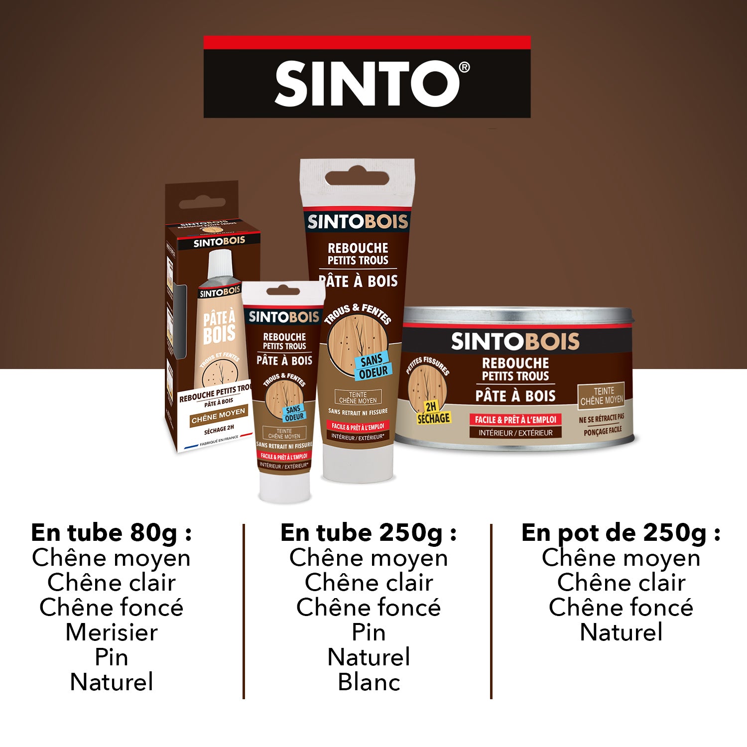 SINTO - Rebouche imperfections - Pâte à bois naturel 80g Blanc