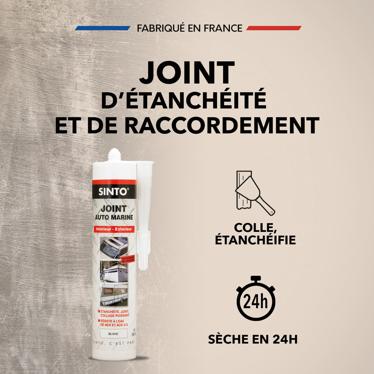 SINTO - Joint mastic auto marine 290ml Blanc