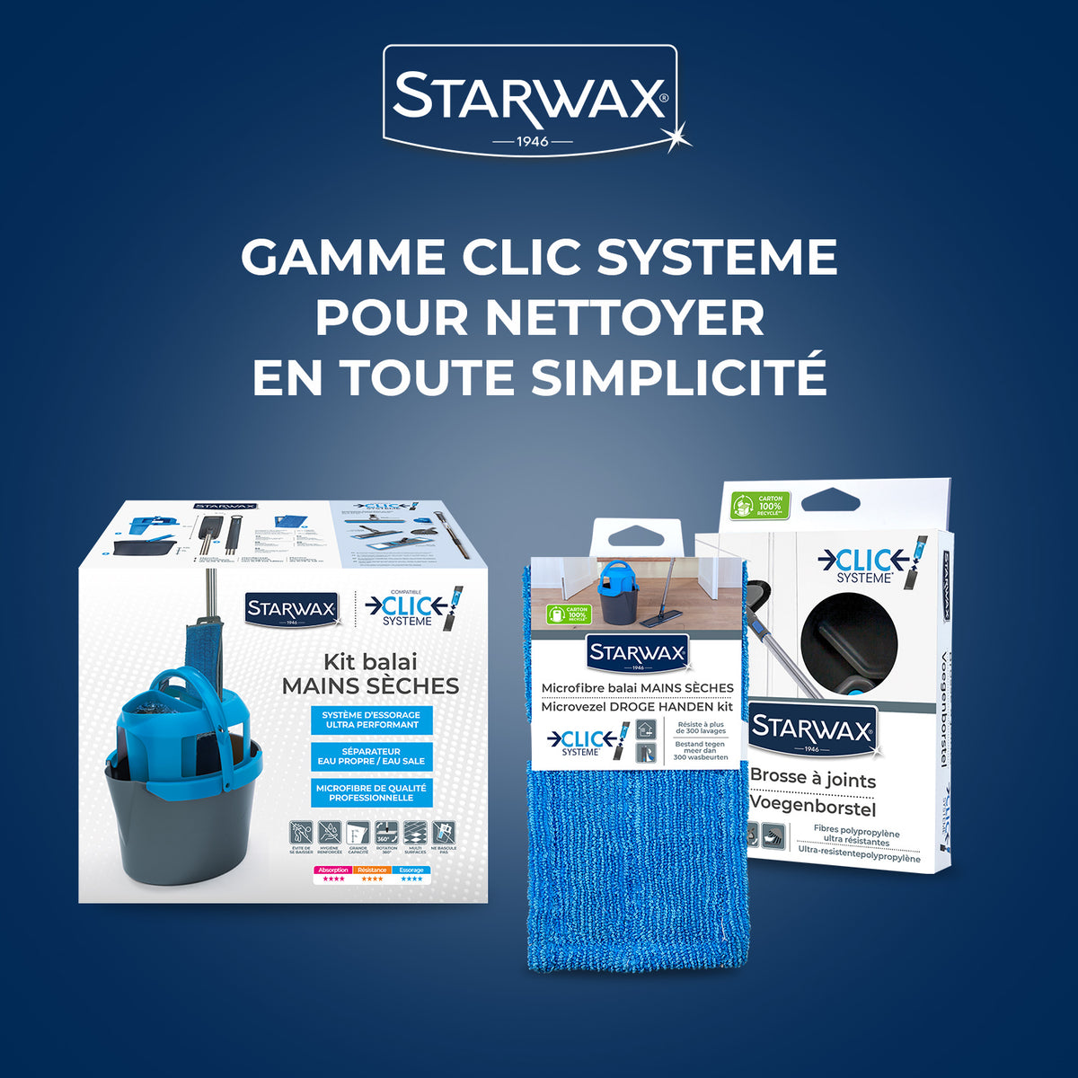 STARWAX - Microfibre balai Mains sèches Clic système X1
