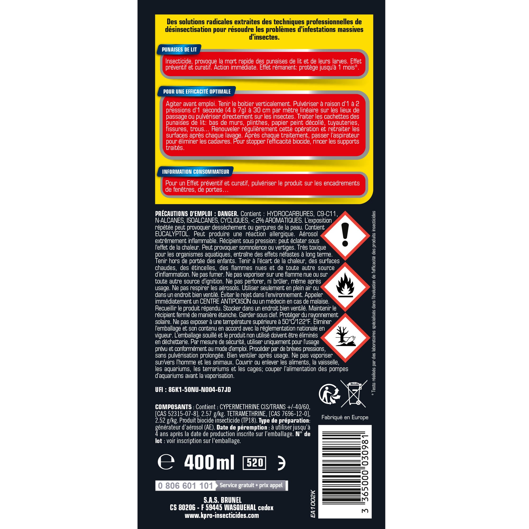 K.PRO - Aérosol foudroyant punaises de lit
400ml