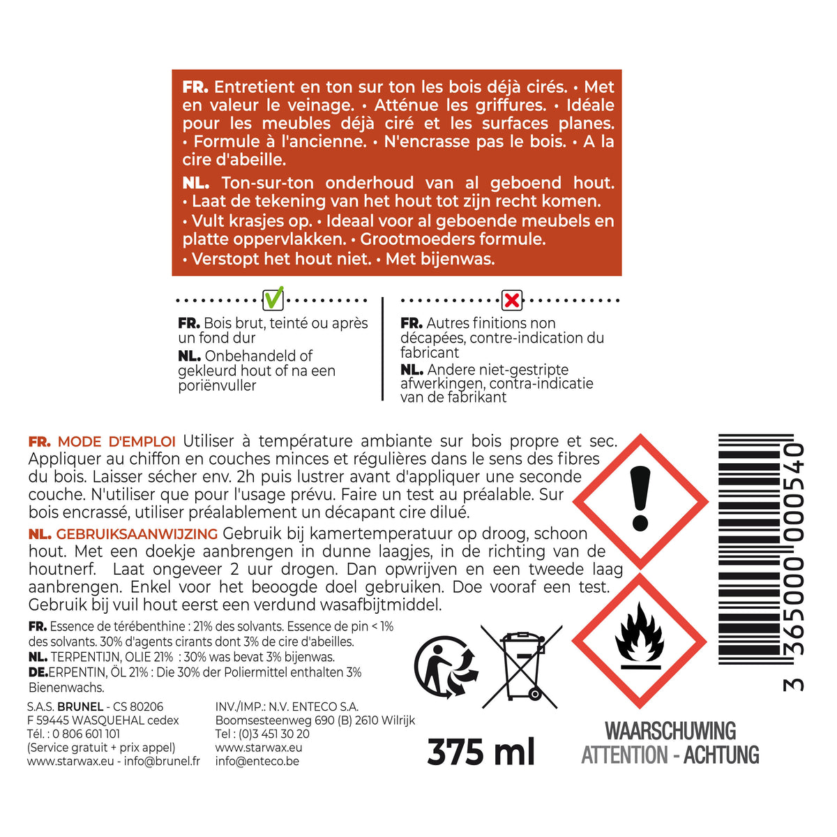 STARWAX - Cire antiquaire pâte pour bois cirés 350ml Incolore