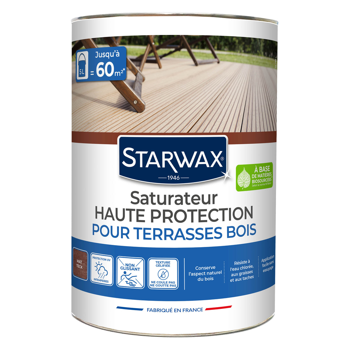 STARWAX - Saturateur Haute protection pour terrasses bois
1L Teck