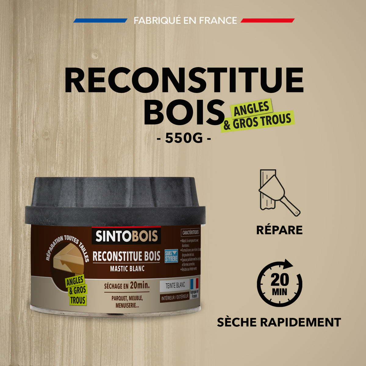 SINTO - Reconstitue angles et gros trous 500ml Chêne