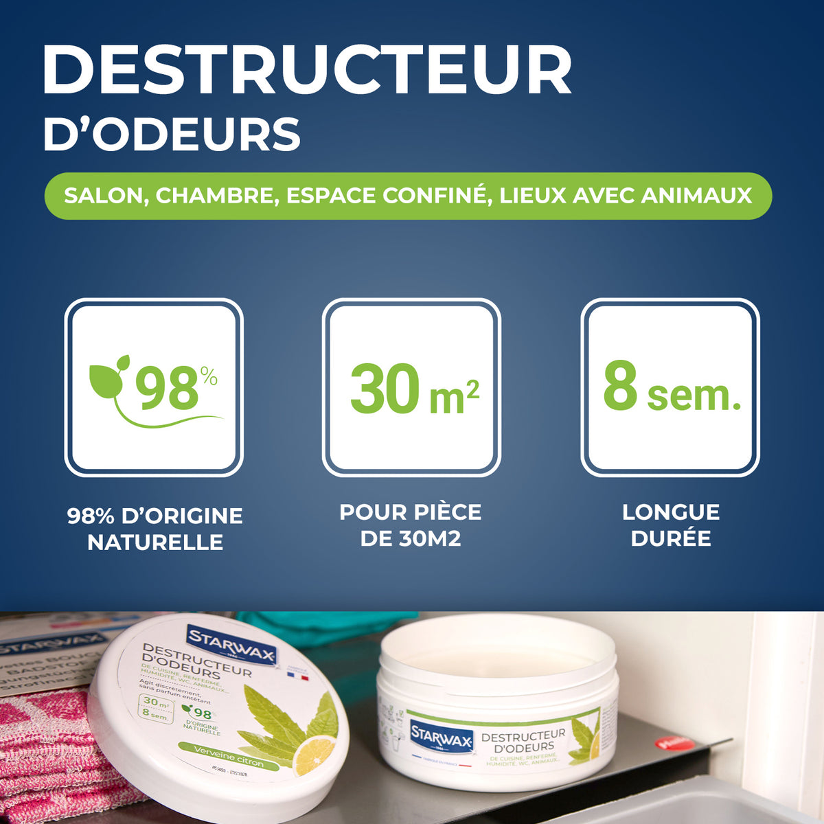 STARWAX - Destructeur d'odeurs Verveine Citron 300g Parfum Verveine citron