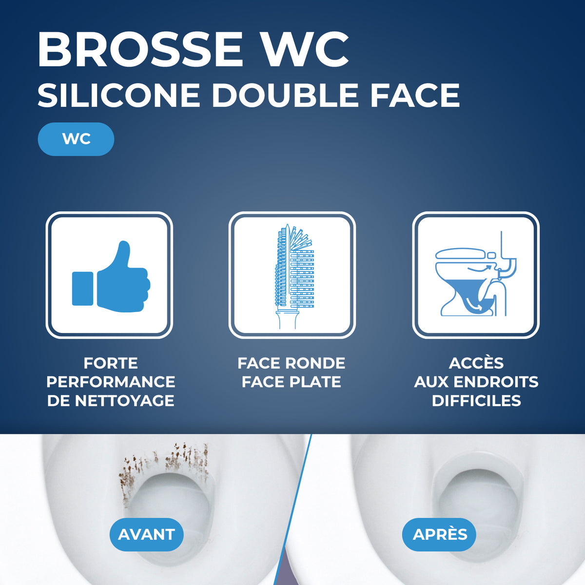 STARWAX - Balayette WC silicone avec support mural X1 Blanche