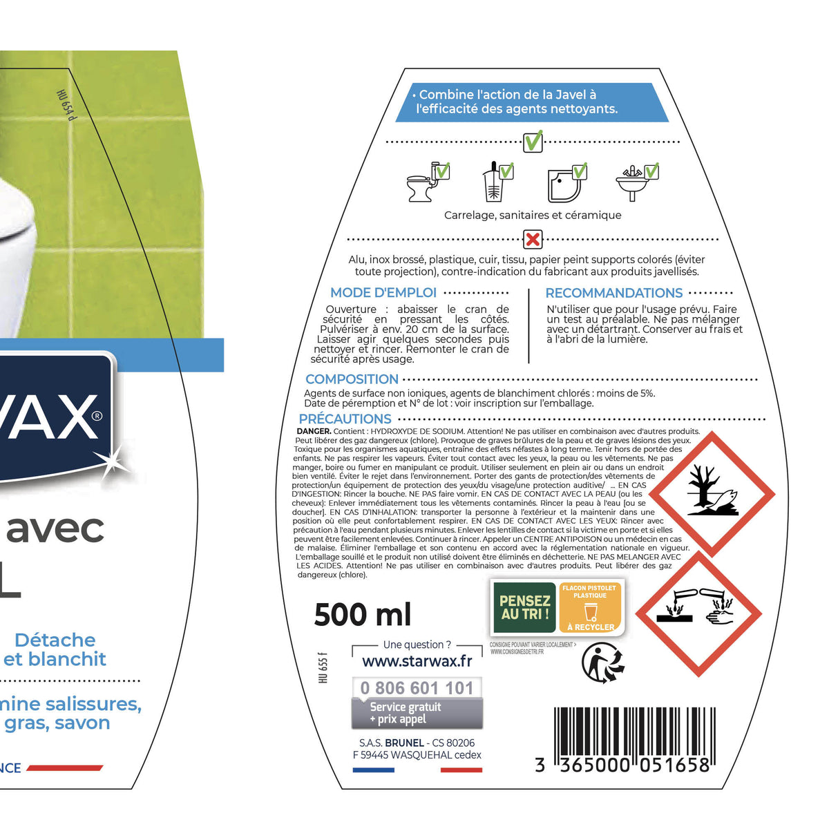 STARWAX - Nettoyant javel pour salle de bains 500ml