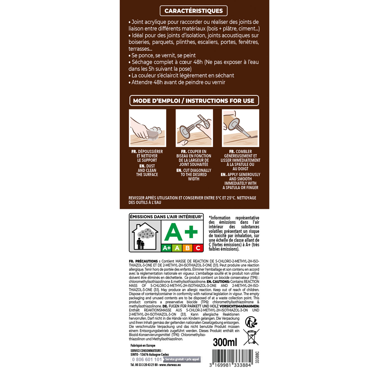 SINTO - Rejointe parquets et boiseries - Etanchéité et raccordement 310ml Chêne clair
