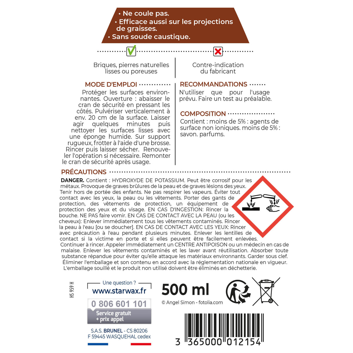 STARWAX - Nettoyant pierres et briques pour cheminée 500ml
