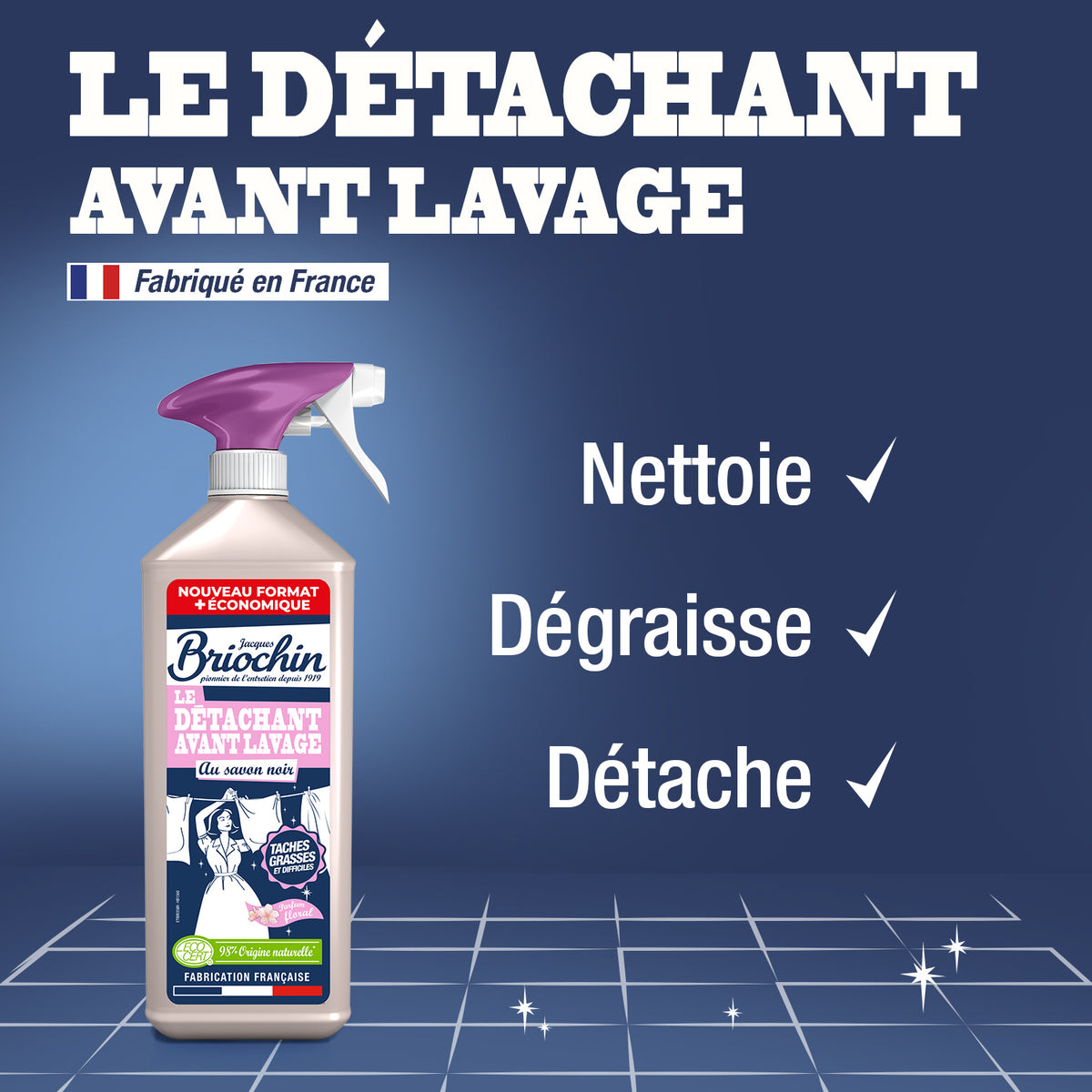 JACQUES BRIOCHIN - Le détachant avant lavage au Savon Noir 700ml Parfum floral
