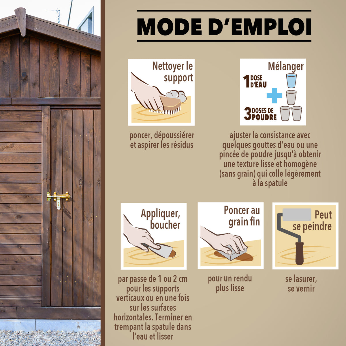 SINTO - Rebouche bois enduit poudre 1kg