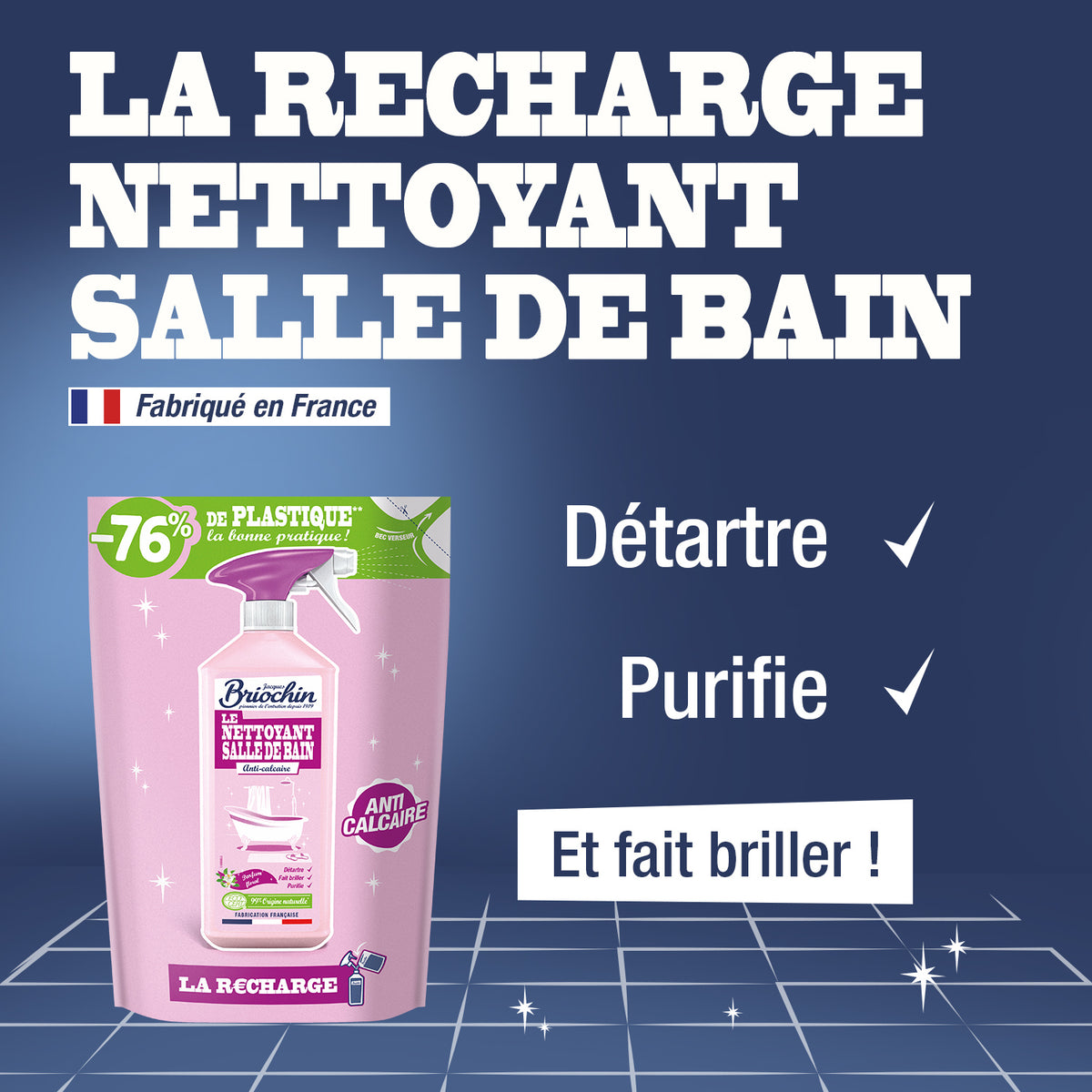 JACQUES BRIOCHIN - Recharge Nettoyant Salle de bain parfum floral 750ml Parfum floral