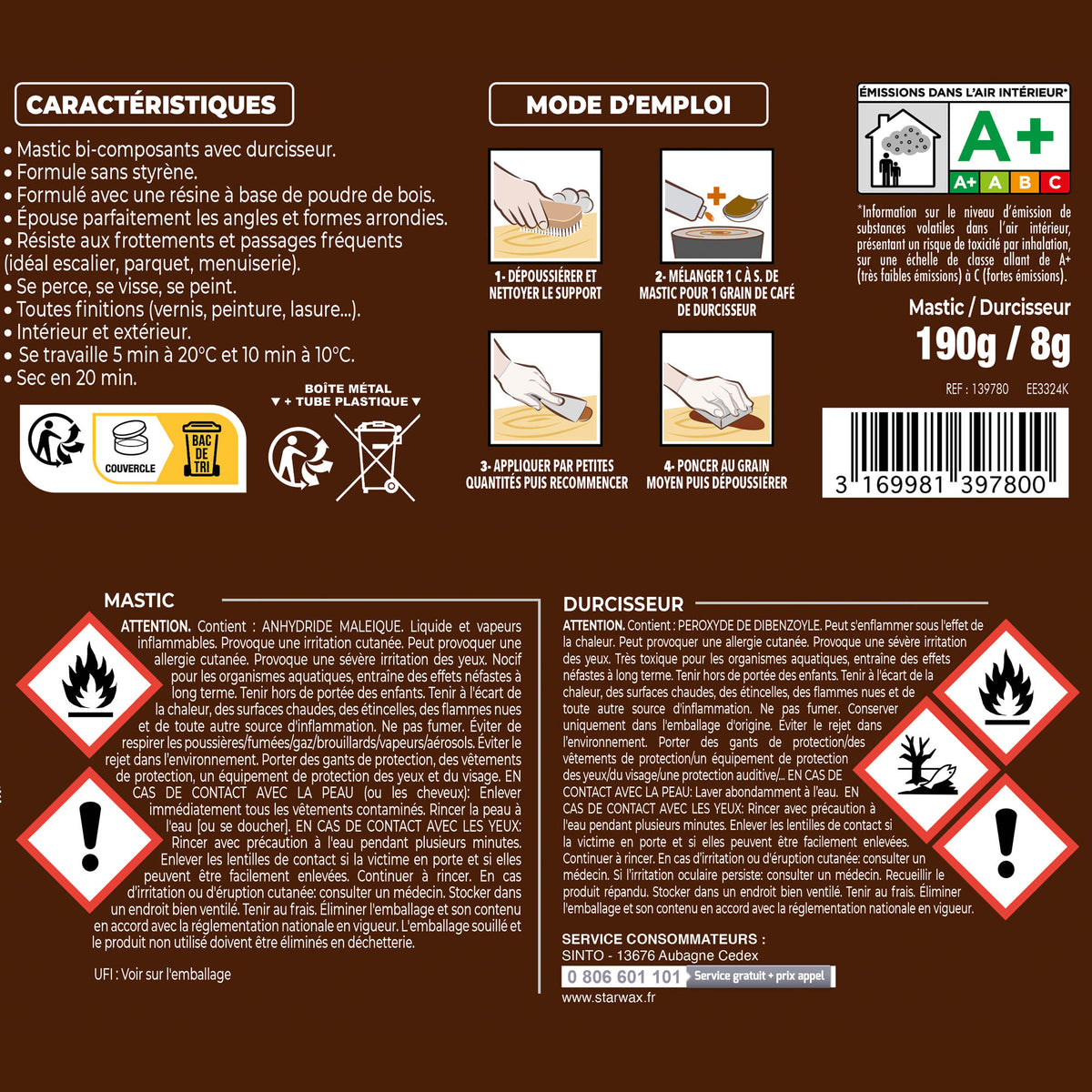 SINTO - Reconstitue angles et gros trous 500ml Chêne