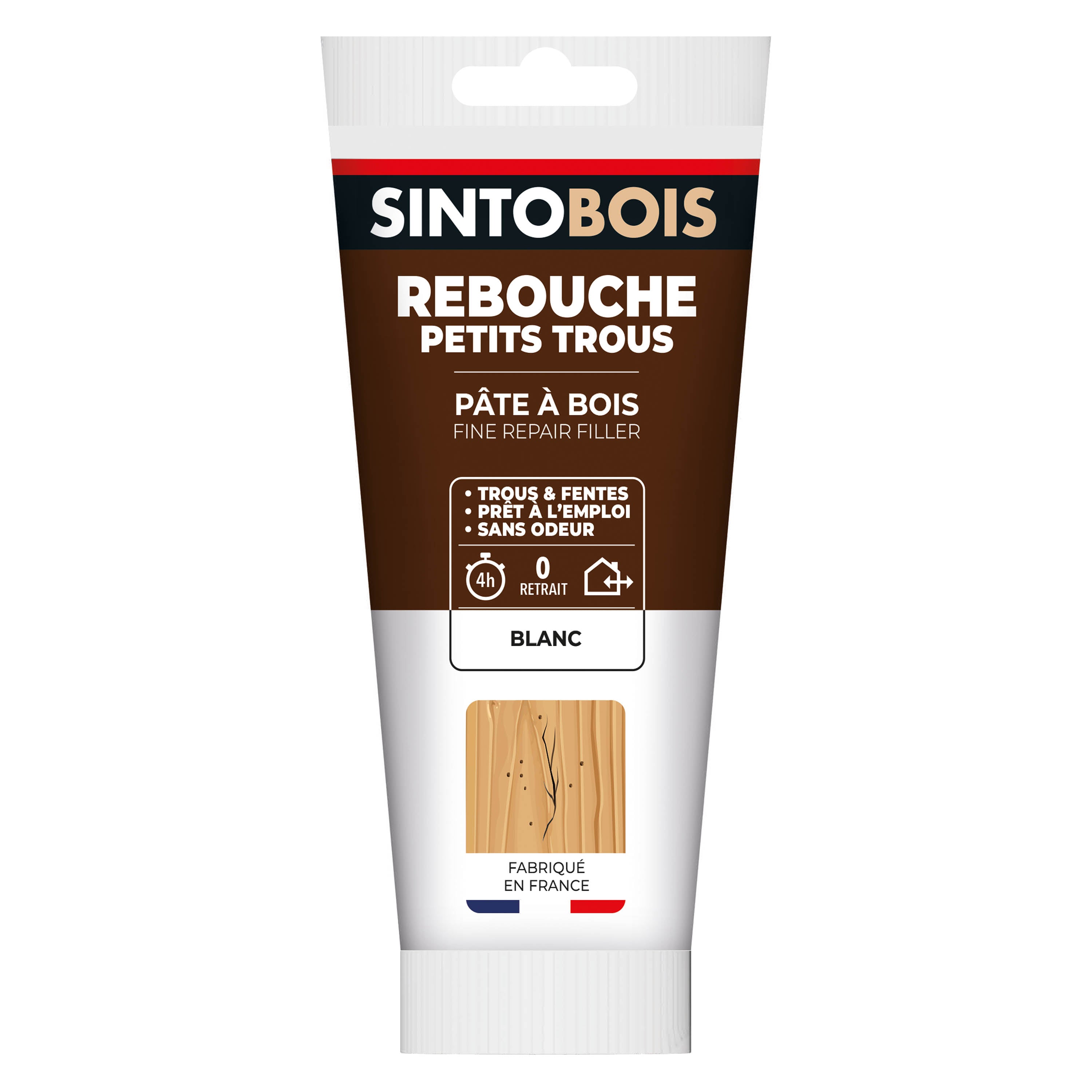 SINTO - Rebouche imperfections - Pâte à bois naturel 80g Blanc