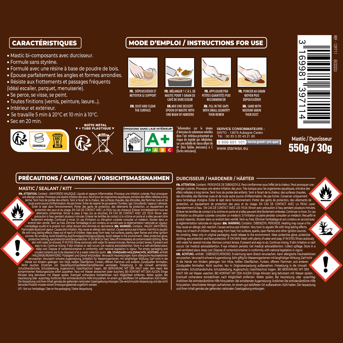 SINTO - Reconstitue angles et gros trous 500ml Chêne