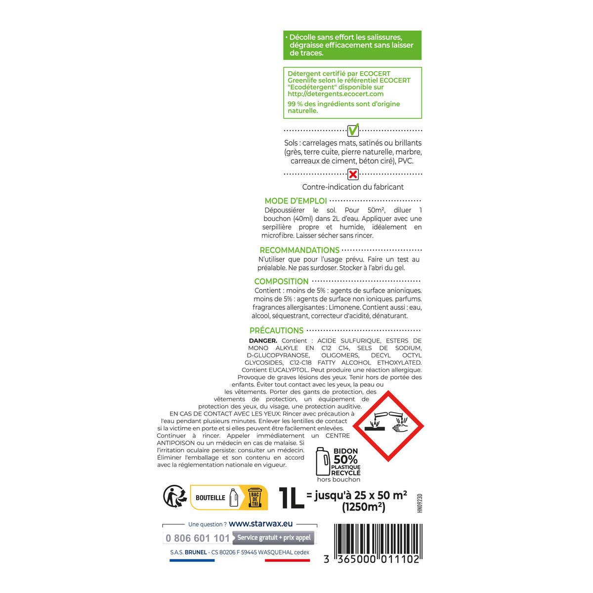 STARWAX SOLUVERT - Nettoyant concentré pour carrelages et sols plastiques
1L