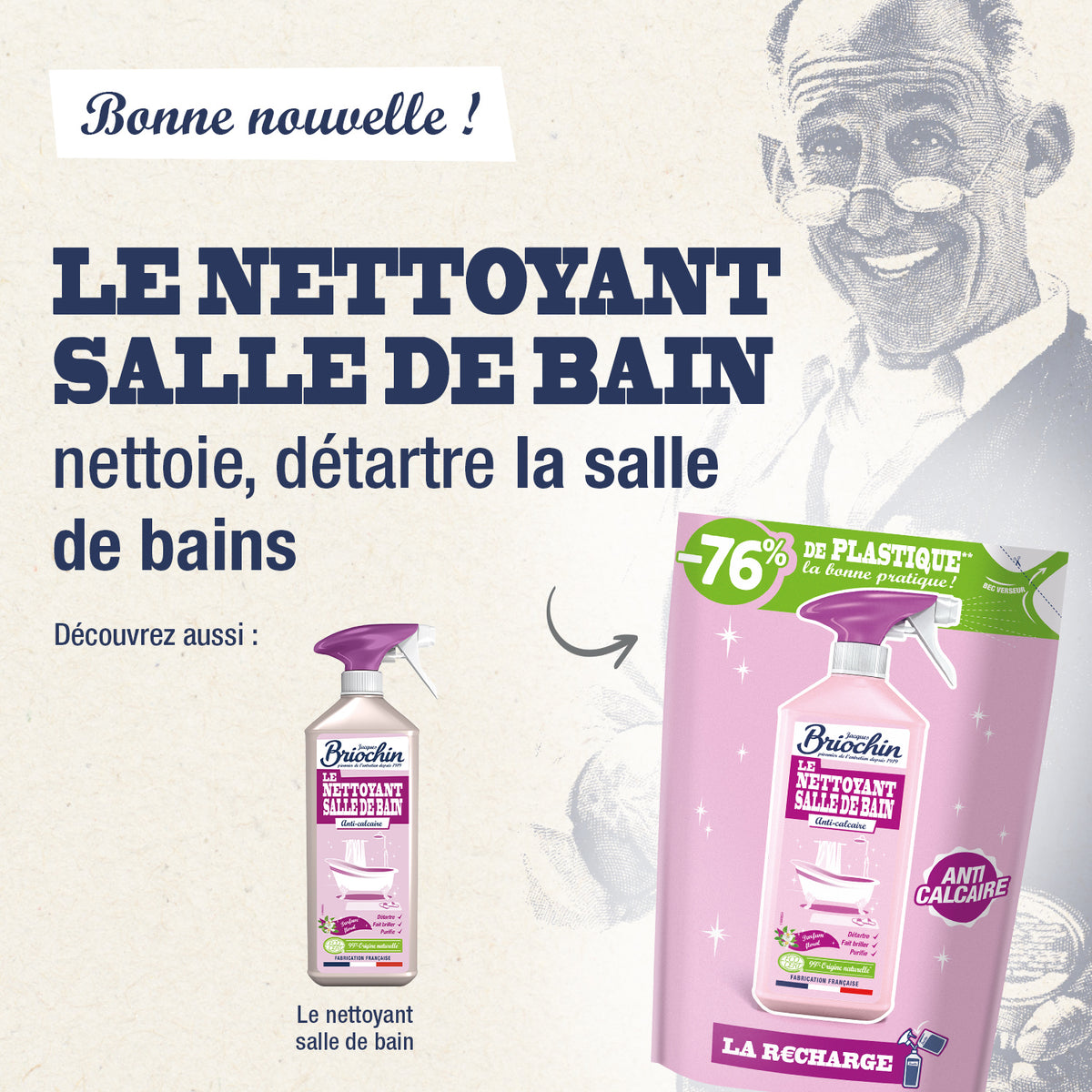 JACQUES BRIOCHIN - Recharge Nettoyant Salle de bain parfum floral 750ml Parfum floral