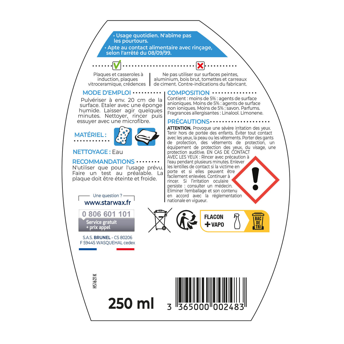 STARWAX - Nettoyant quotidien pour vitrocéramique et induction 500ml