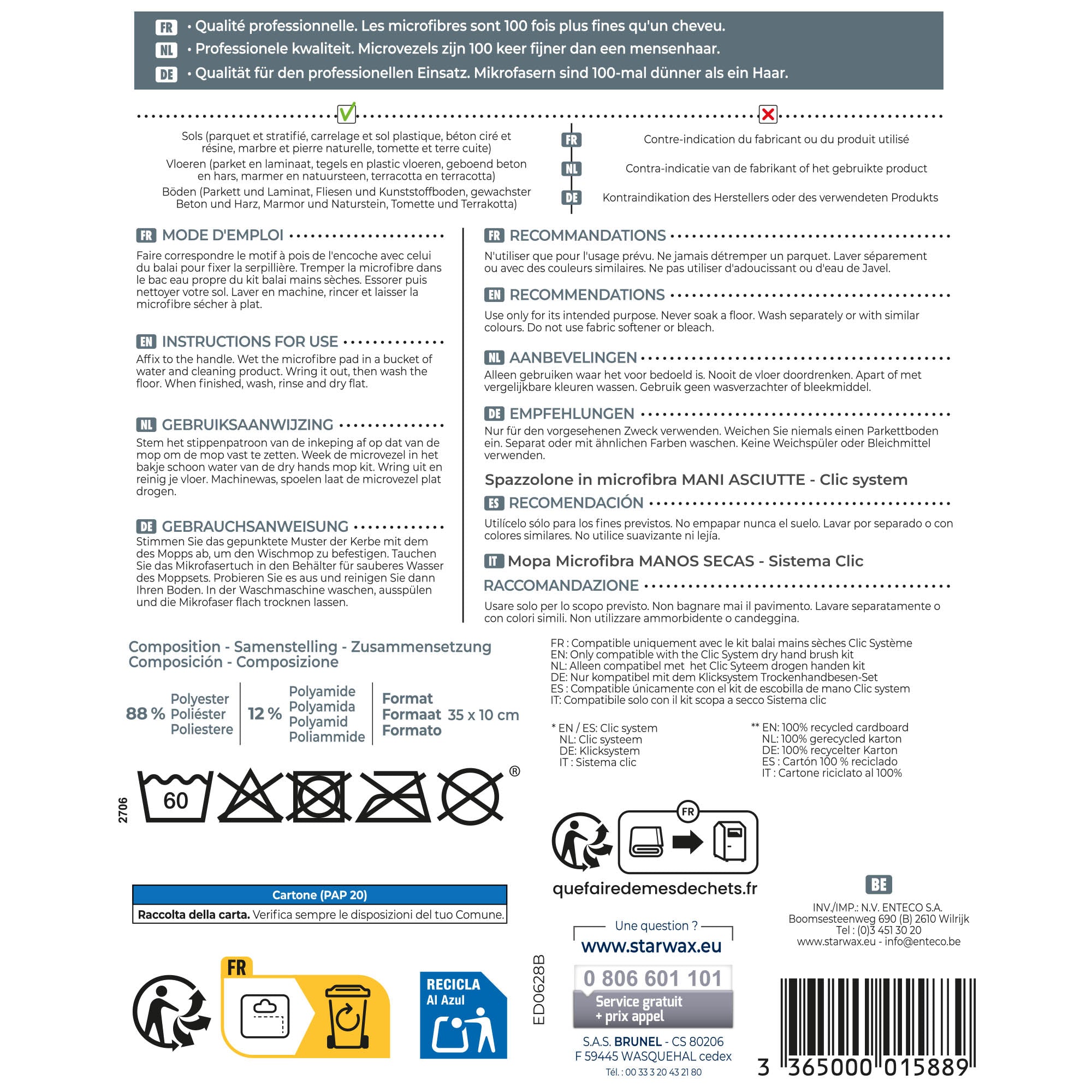 STARWAX - Microfibre balai Mains sèches Clic système X1