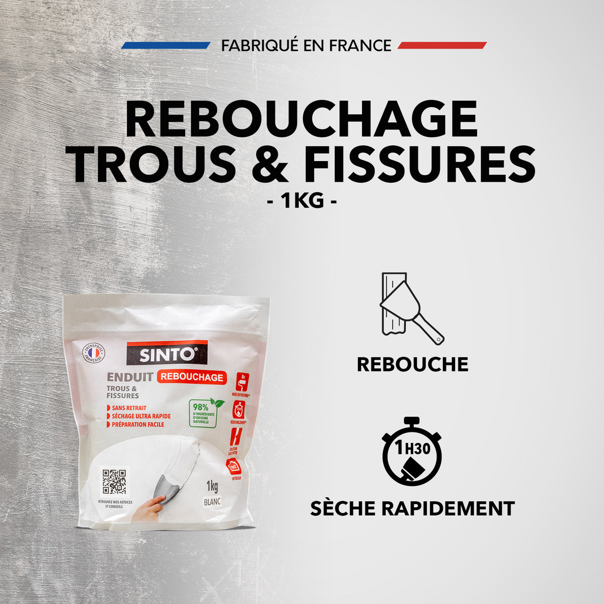 SINTO - Enduit rebouchage poudre 1kg Blanc