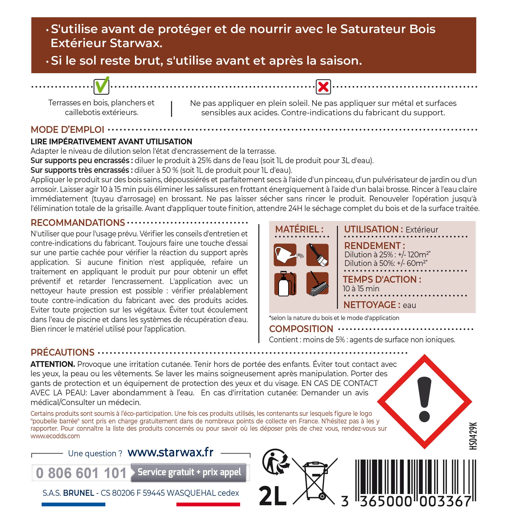 STARWAX - Dégrisant concentré pour terrasse en bois
 2L