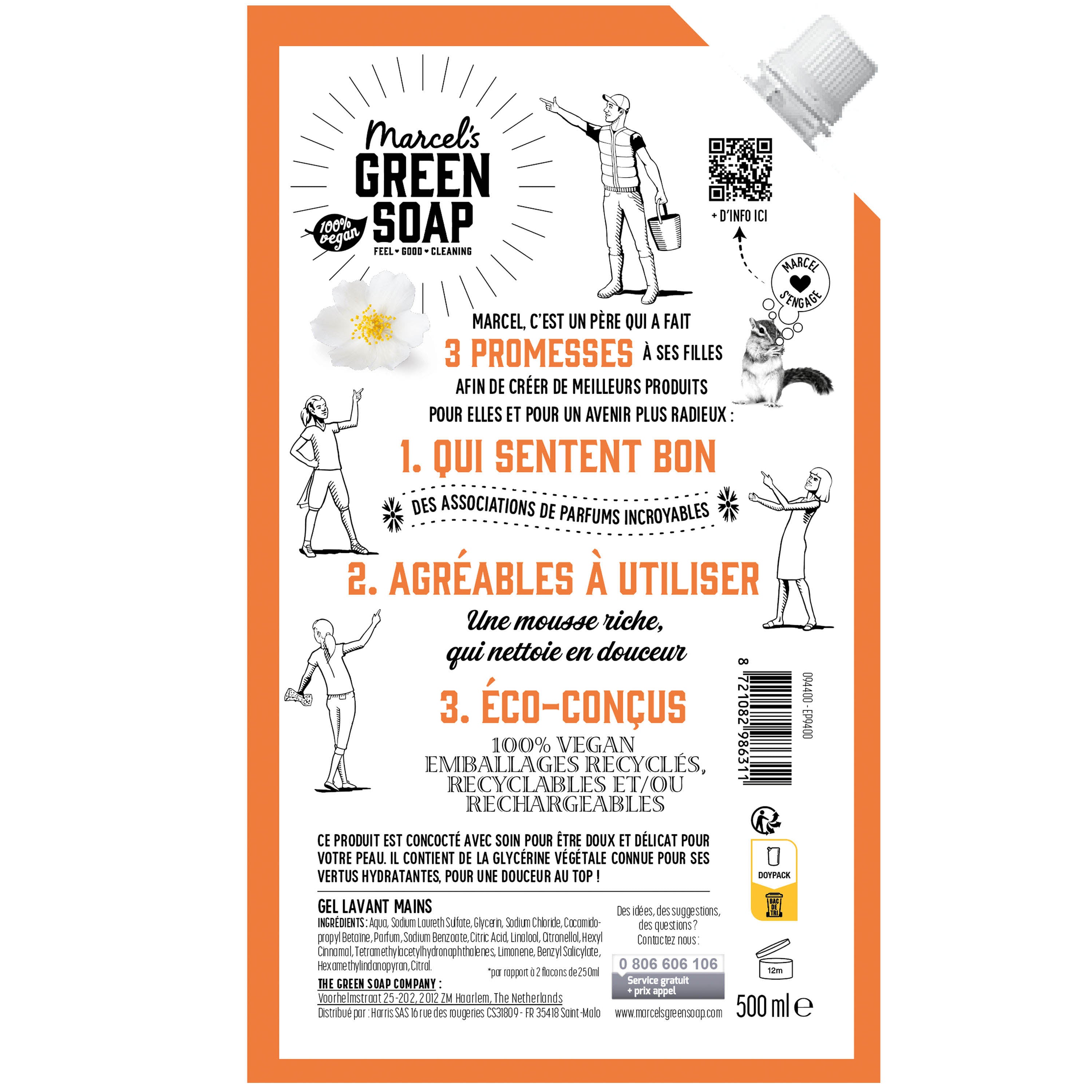 MARCEL'S GREEN SOAP - Recharge Gel Lavant Mains Orange & Jasmin 500ml Orange & Jasmin