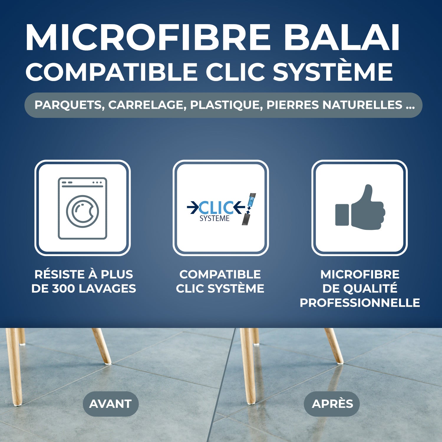 STARWAX - Microfibre balai Mains sèches Clic système X1