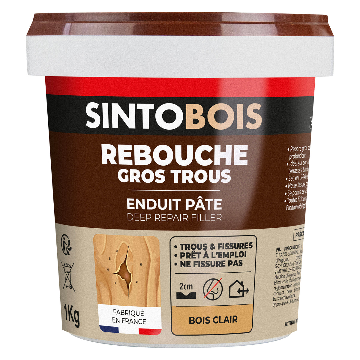 SINTO - Reboucher gros trous et fissures dans le bois clair 330g Bois clair