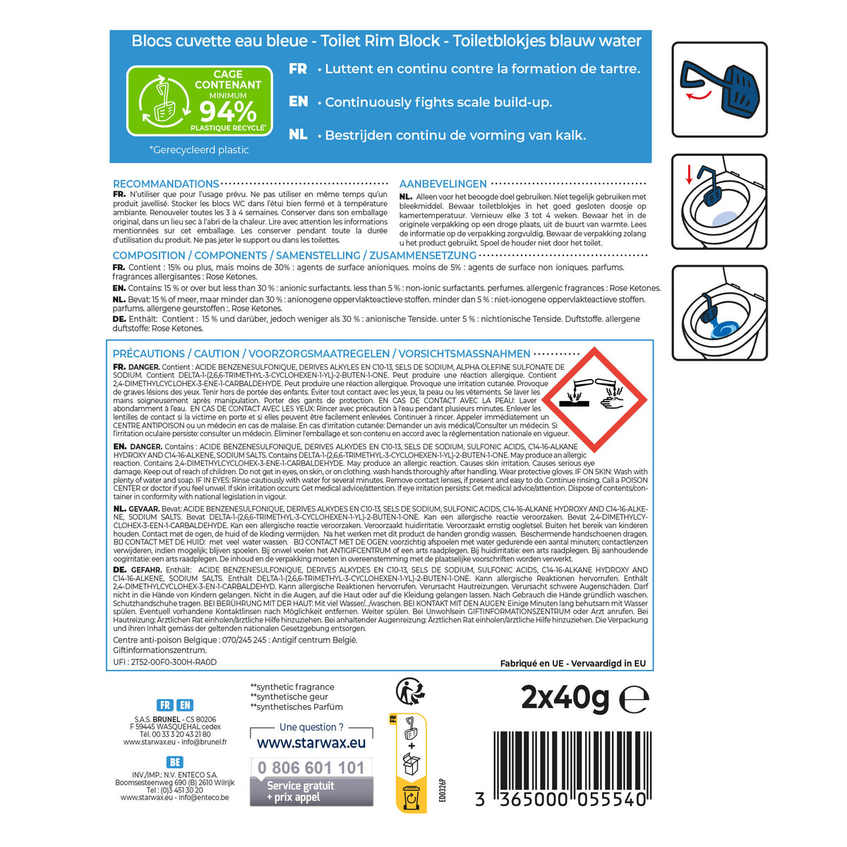 STARWAX - Blocs cuvette eau bleue pour WC
 2 x 40g