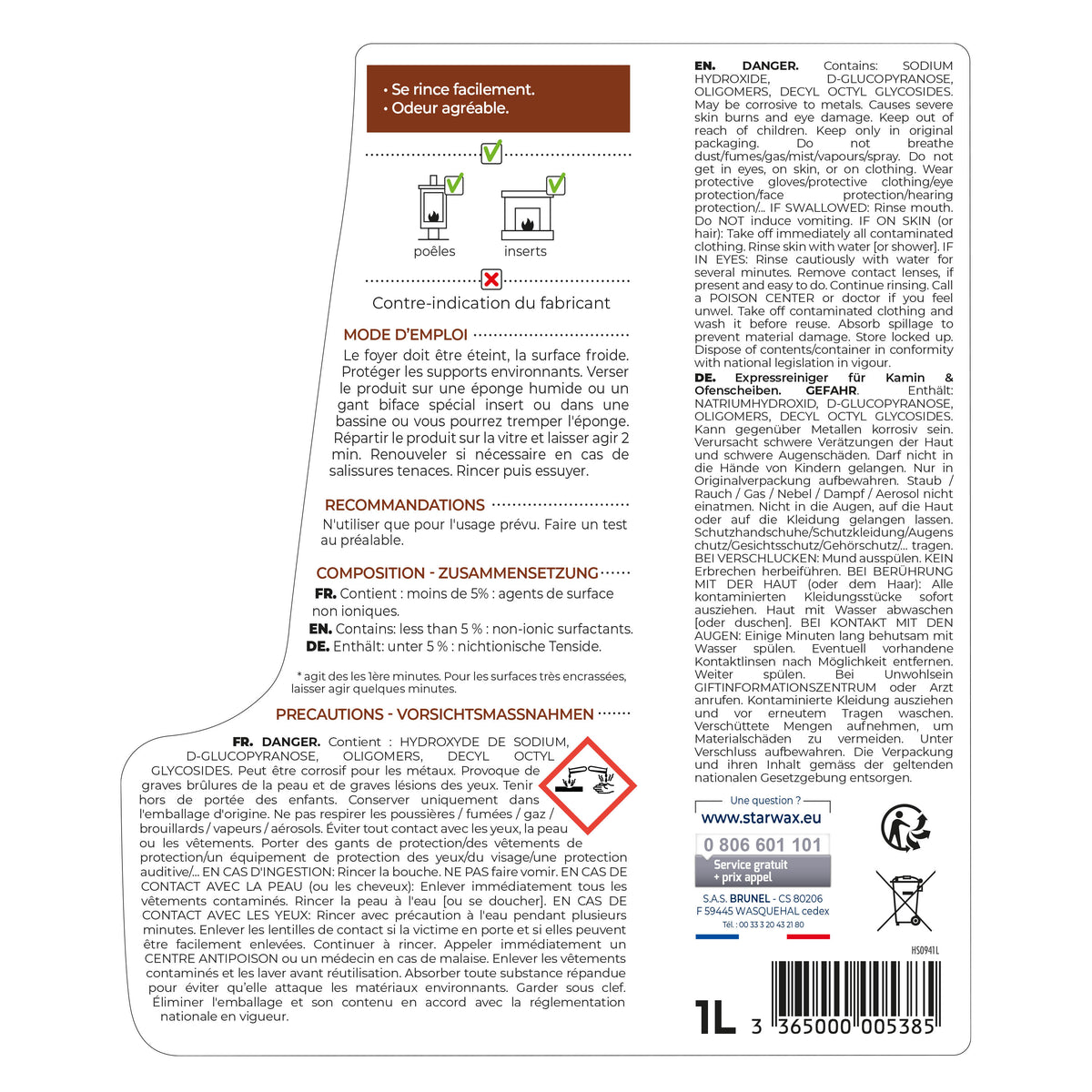 STARWAX - Nettoyant express inserts pour poêle & cheminée
 500ml