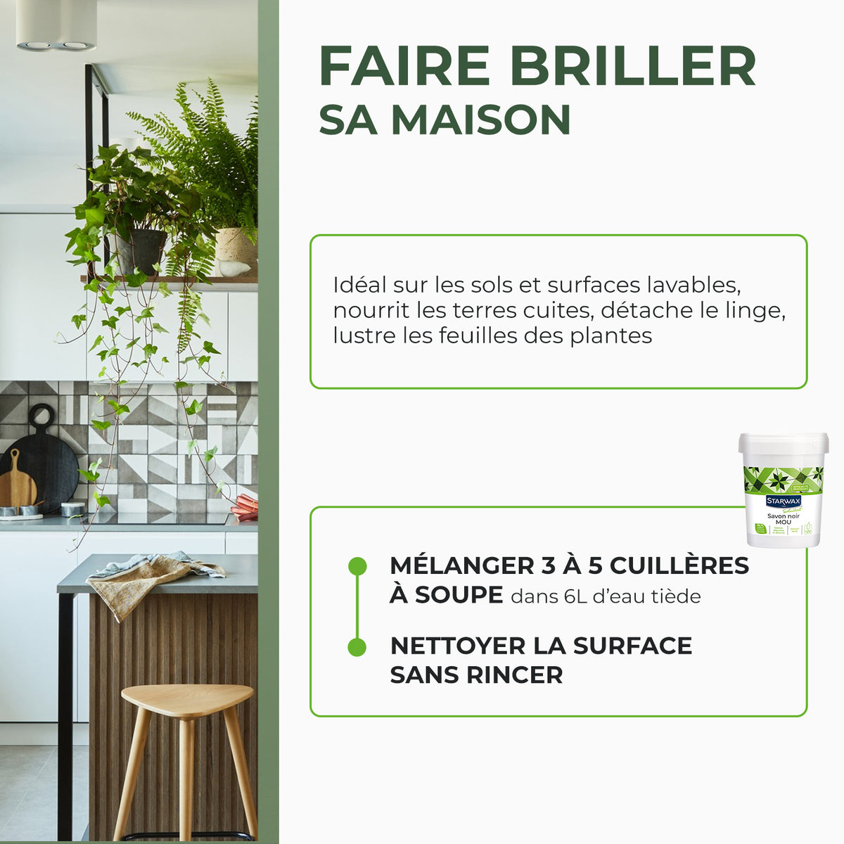 STARWAX SOLUVERT - Savon noir mou à l'huile de lin 1kg