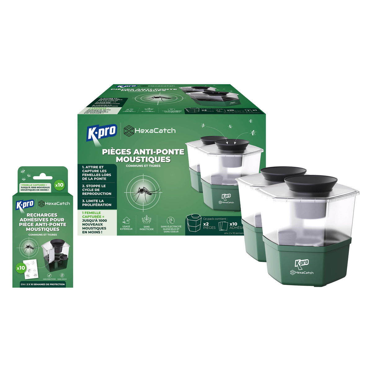 K.PRO - Pack de 2 Pièges anti-ponte moustiques communs et tigres  + 10 adhésifs 2 Pièges + 10 adhésifs