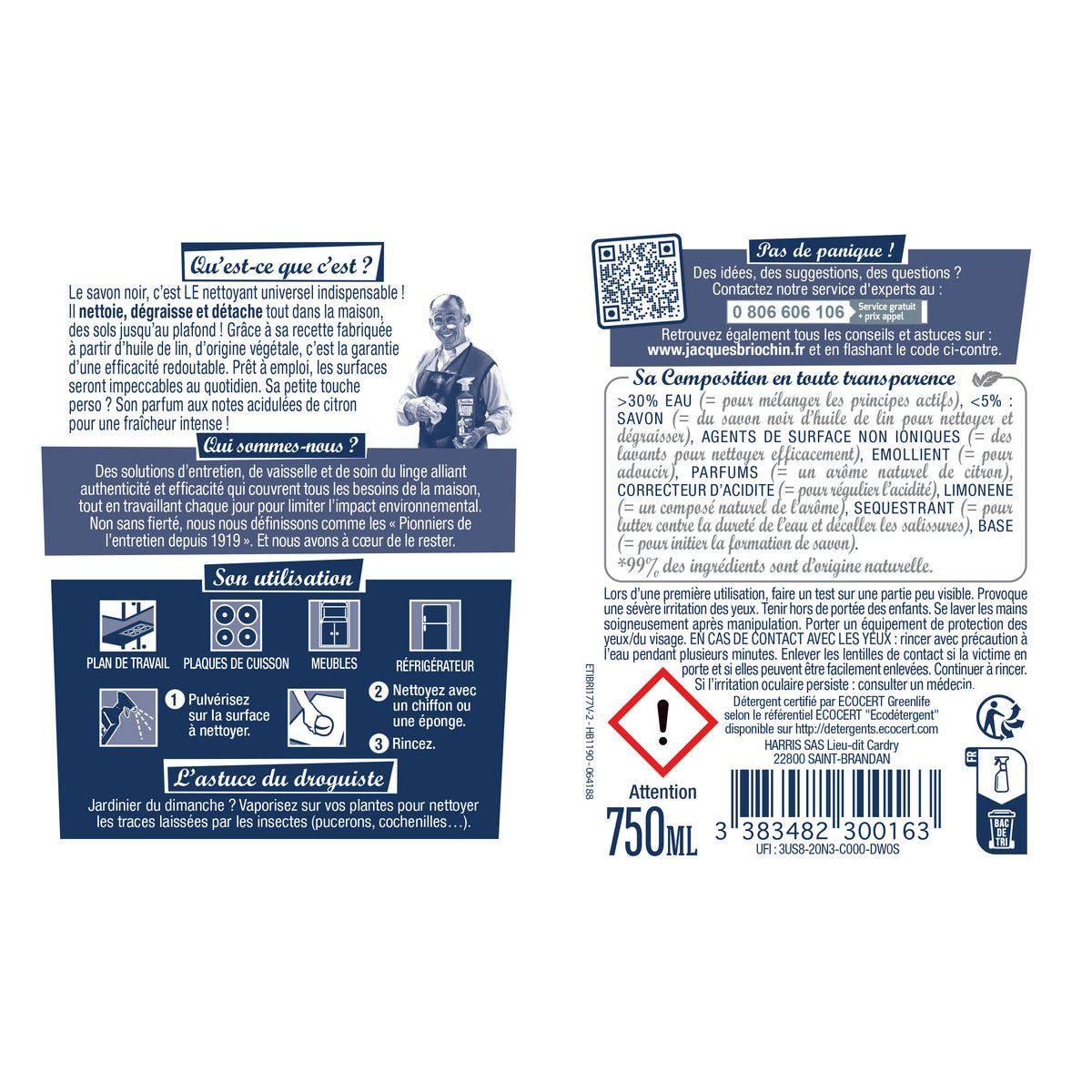 JACQUES BRIOCHIN - Savon noir prêt à l'emploi parfum citron frais 750ml Citron
